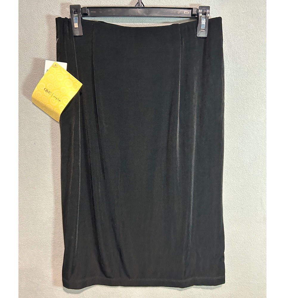 Womens Black Pencil Skirt Large Stretch Side Slit Slinky knit Basic Office